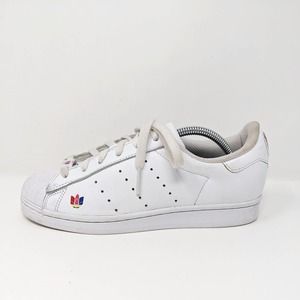 Adidas Womens 7 Mens 6 SuperStar Pure White Rainbow Low Top Lace Up Sneakers
